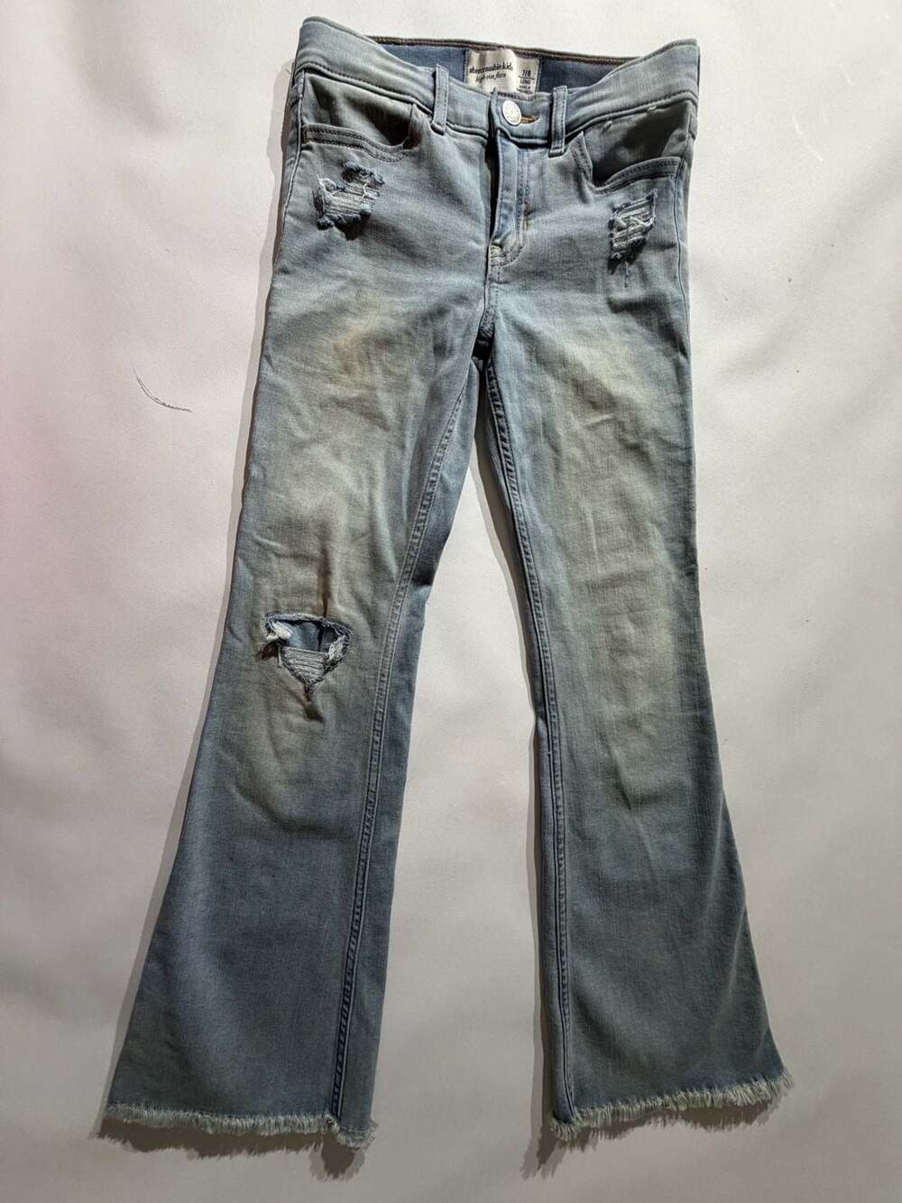Abercrombie Kids 7/8 Long High-Rise Flare Jeans Distressed Frayed